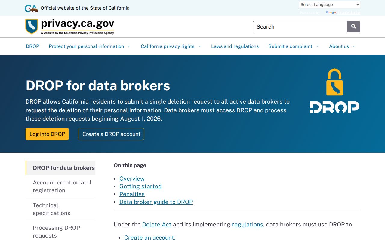 Adelanto neighbors California DROP data broker deletion system