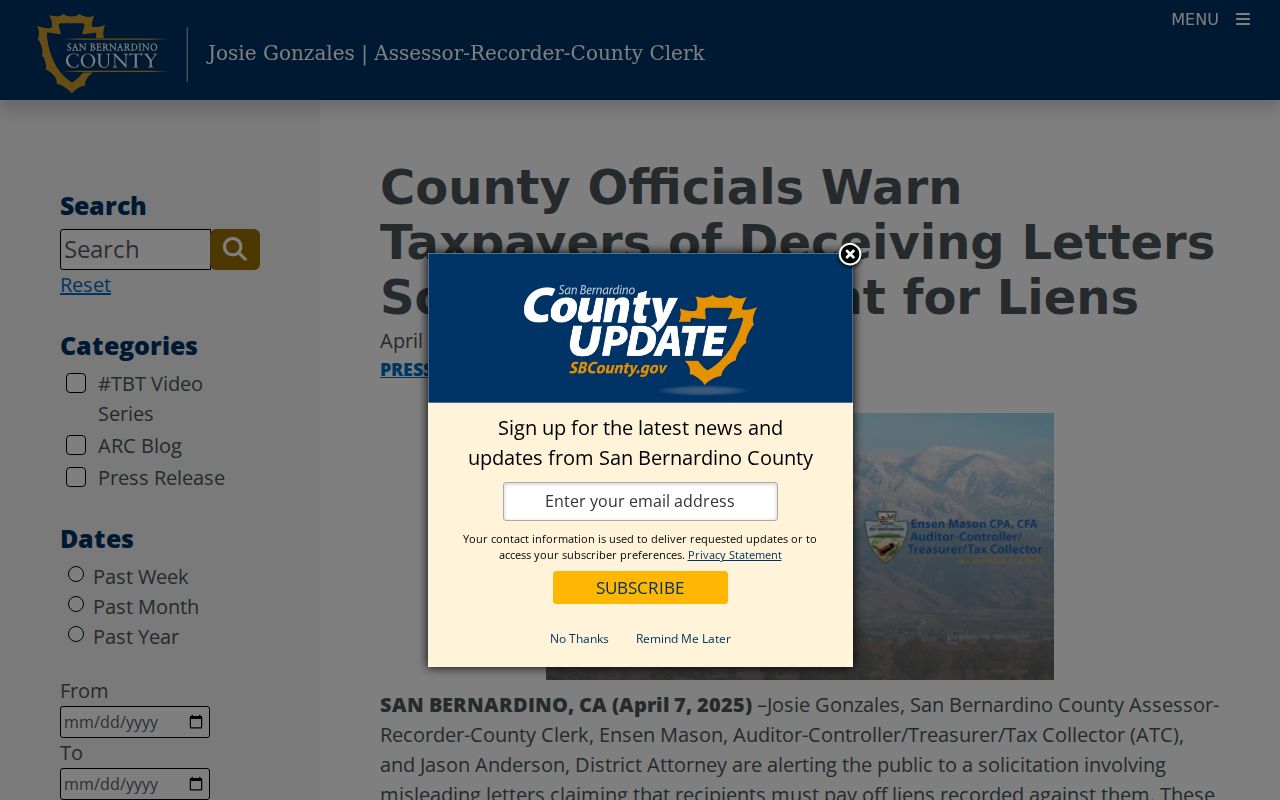 Adelanto neighbors county recorded lien scam warning