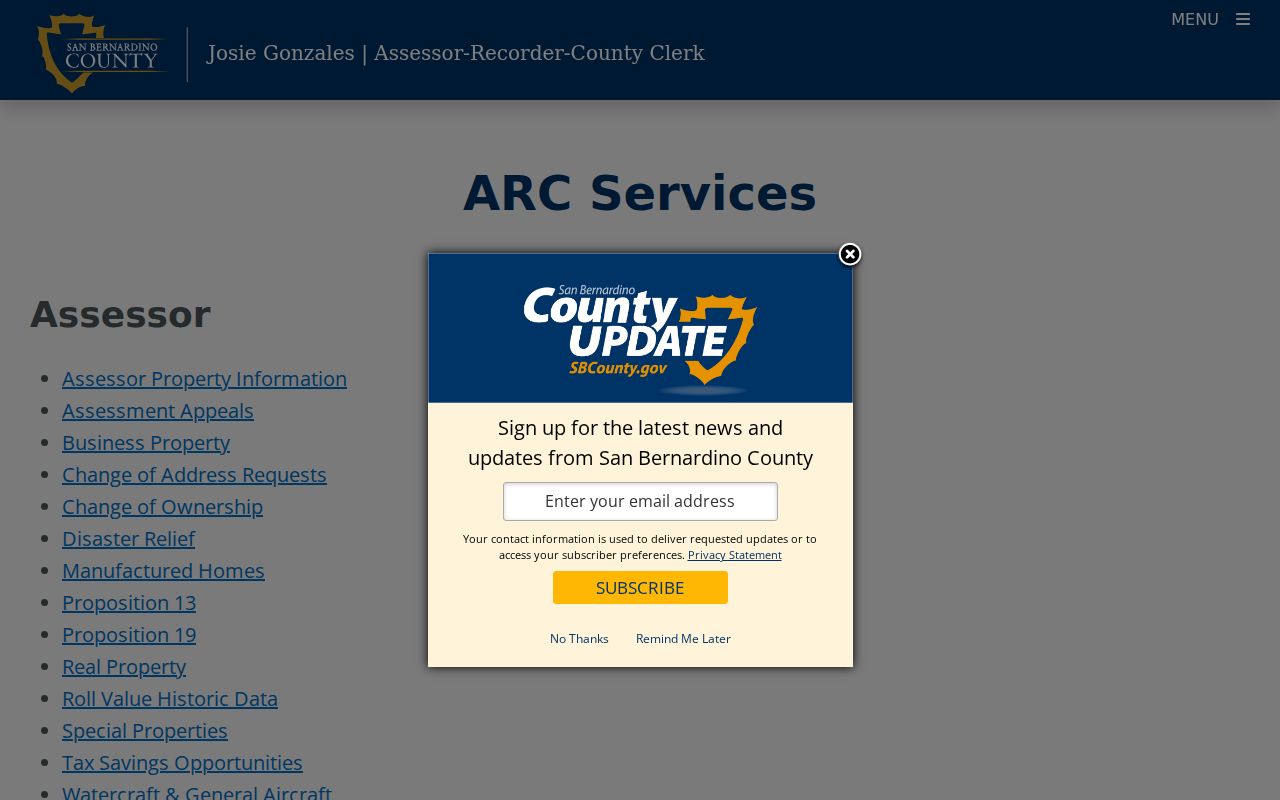 Adelanto previous residents County Assessor Recorder Clerk services